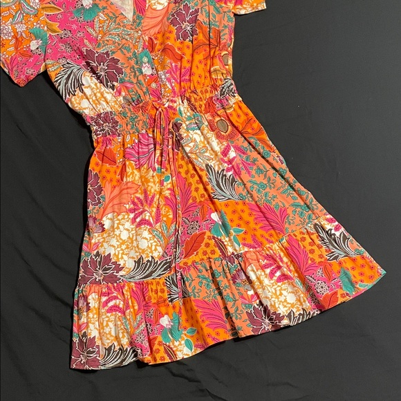 LOFT Patchwork Bloom Smocked Tie Waist Dress - Size S - Picture 12 of 15